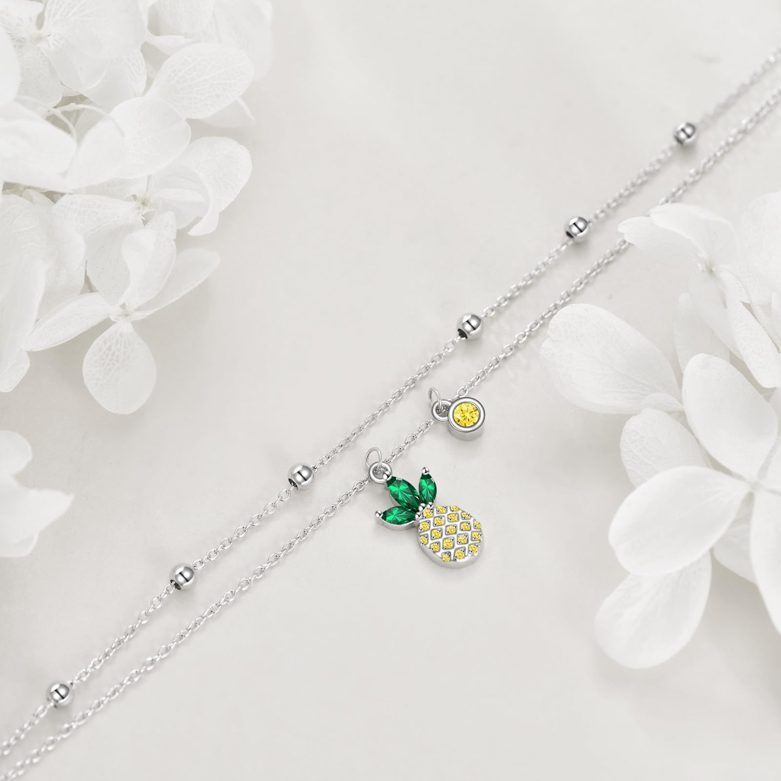 VONALA Cavigliera a forma di ananas da donna, in argento Sterling, con zirconi e ananas, ideale come regalo per donne e ragazze