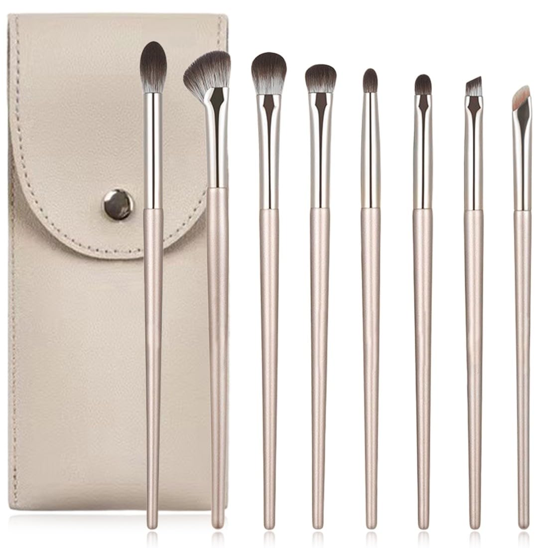 COYUN Juego de 8 Pinceles de Maquillaje con Estuche de Cuero, Cepillo de Cejas Plano, Pincel de Delineador Biselado, Aplicador de Sombra de Ojos para Dar Forma a las Cejas, Aplicar Reflejos y Sombras
