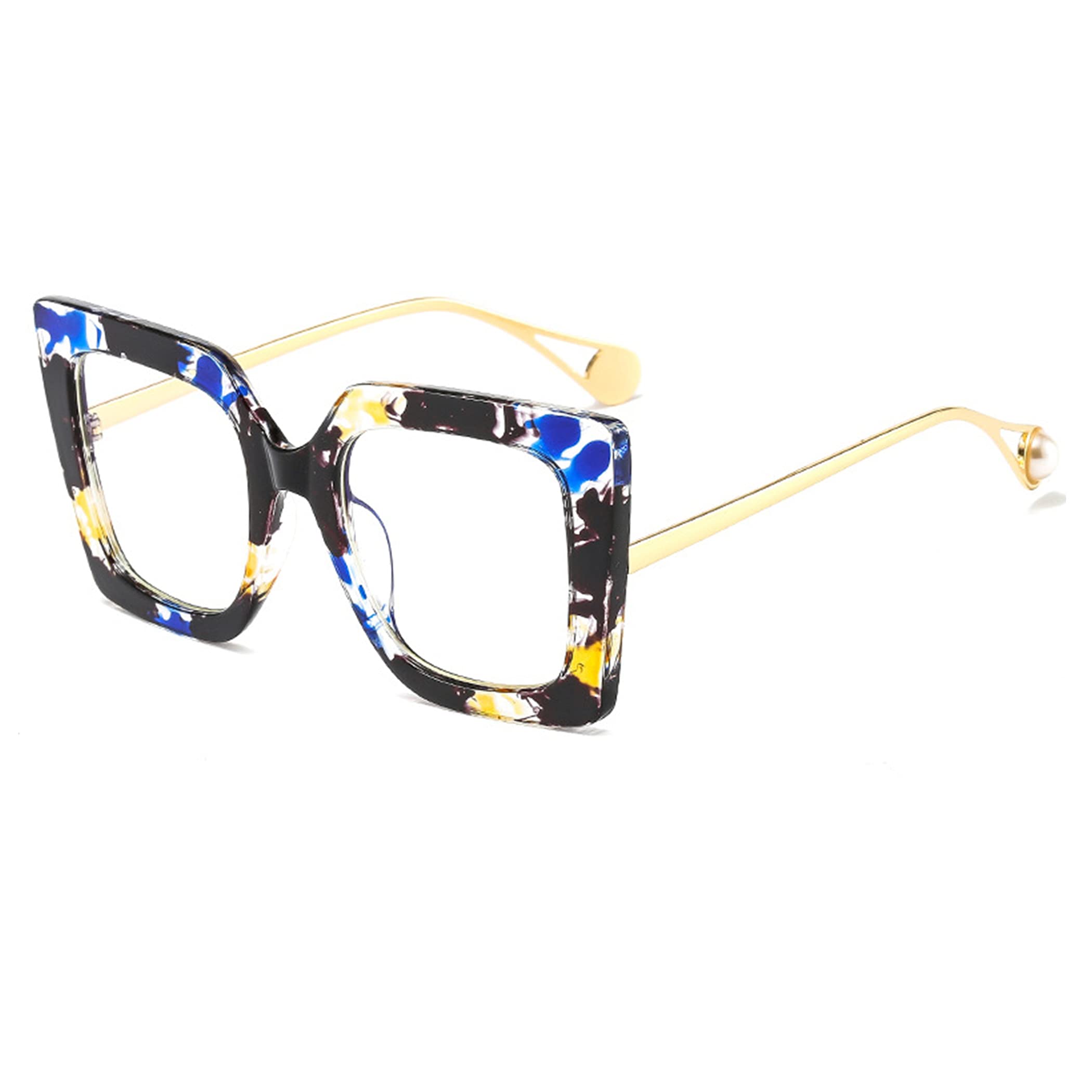 bullabulling Oversized Square Anti-Blue Light Reading Glasses Eyestrain Anti Glare Pearl Studded Arm Cat Eye Fashion Glasses