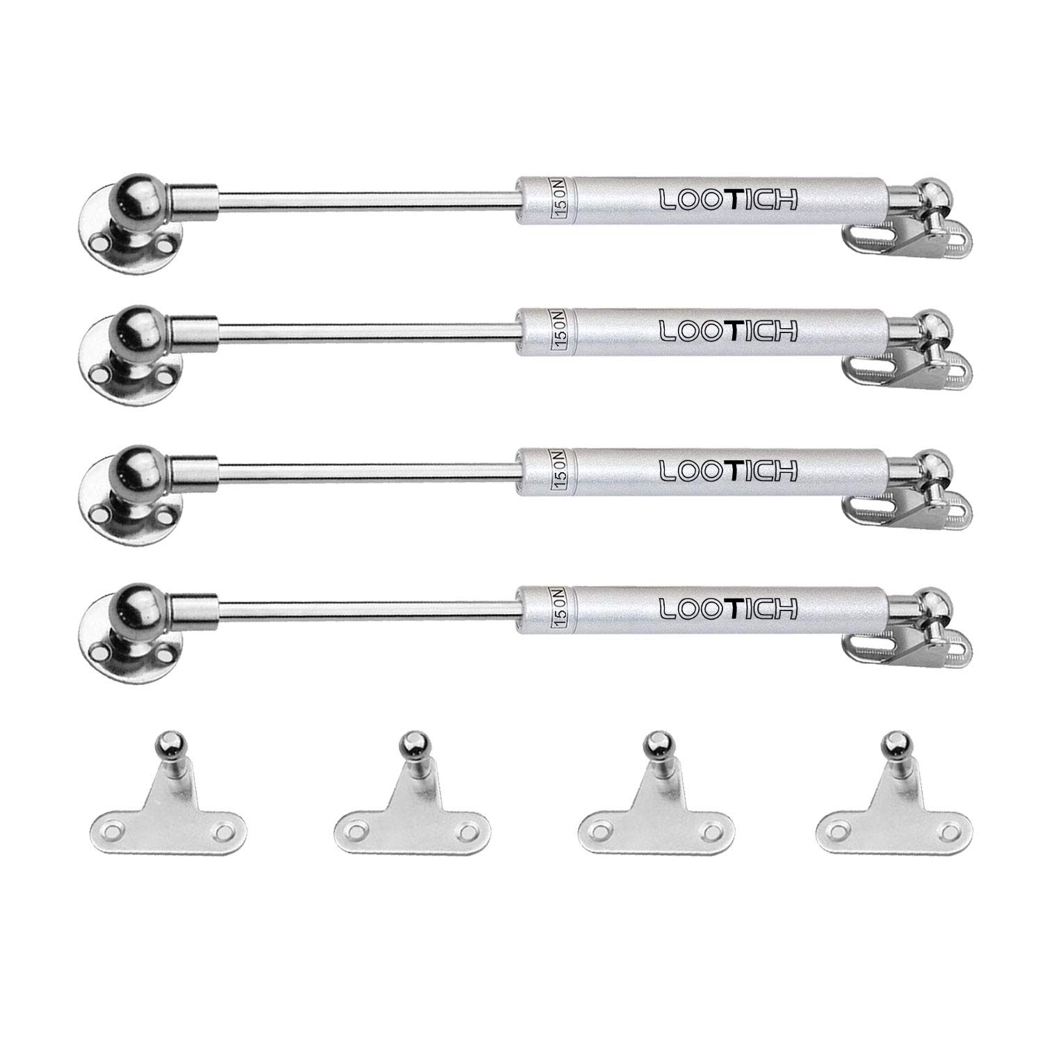 Lootich Silver 150N Whole Steel Automatic Lid Stay Kitchen Cabinet Cupboard Wardrobe Door Toy Box Hydraulic Spring Gas Strut Piston Soft Opening Hinges For Flap Fittings Pack Of 4