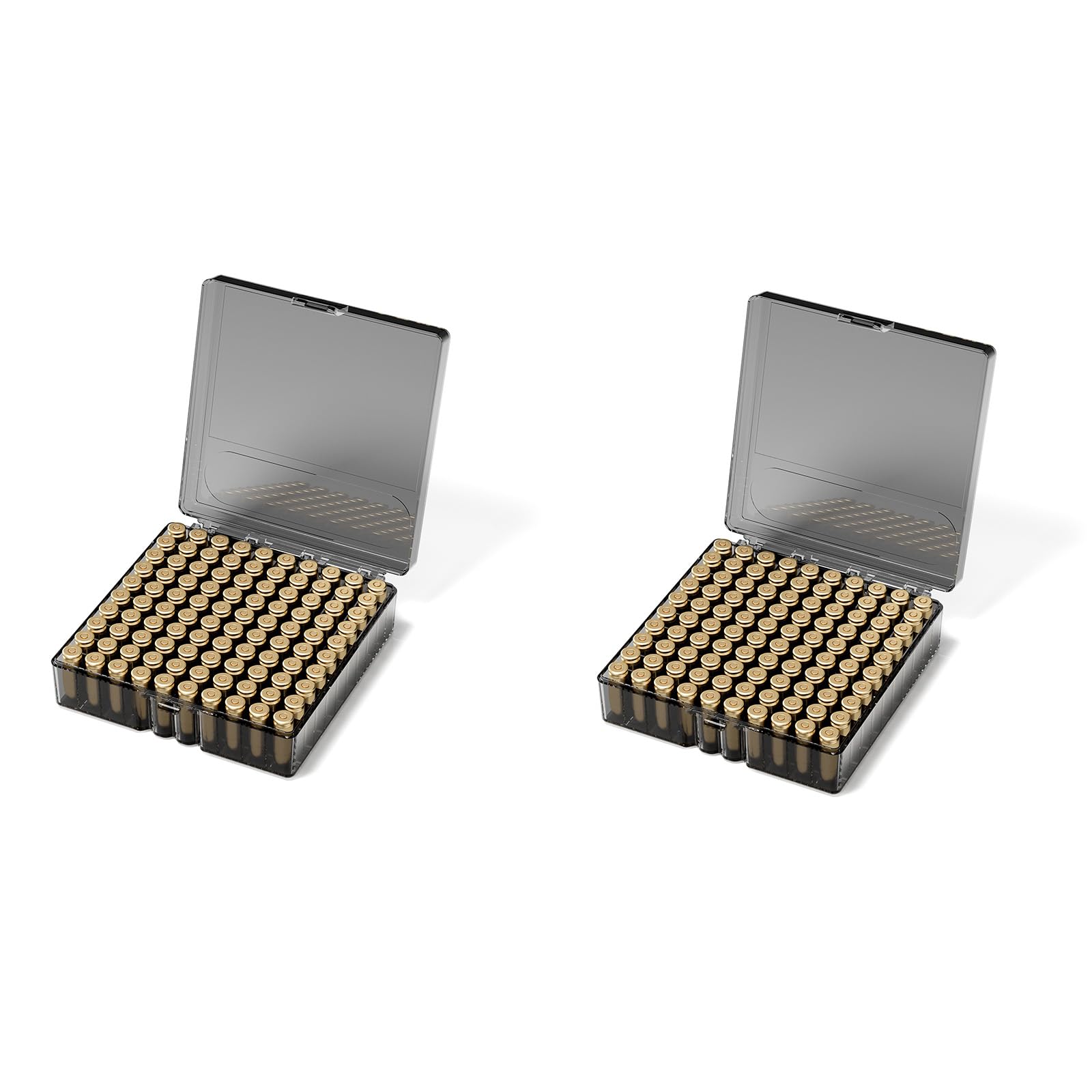 100-Round Gray Plastic Ammo Box with Sturdy Hing and Snap-Lock Latch | Semi-Transparent Cover – 2 Pieces