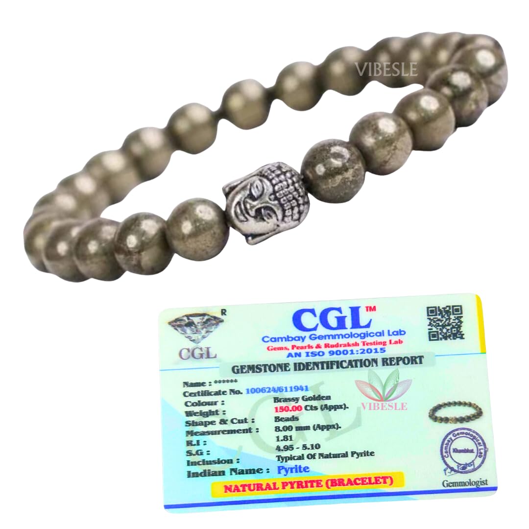 Original Certified Pyrite Stone Bracelet with Lab Certificate for Men and Women with Buddha - Natural Energised Stone Bracelet for Healing, Willpower, Money, Protection, Wealth and Business - 8MM Bead (B0D6G3KMG7) Amazon Price History, Amazon Price Tracker