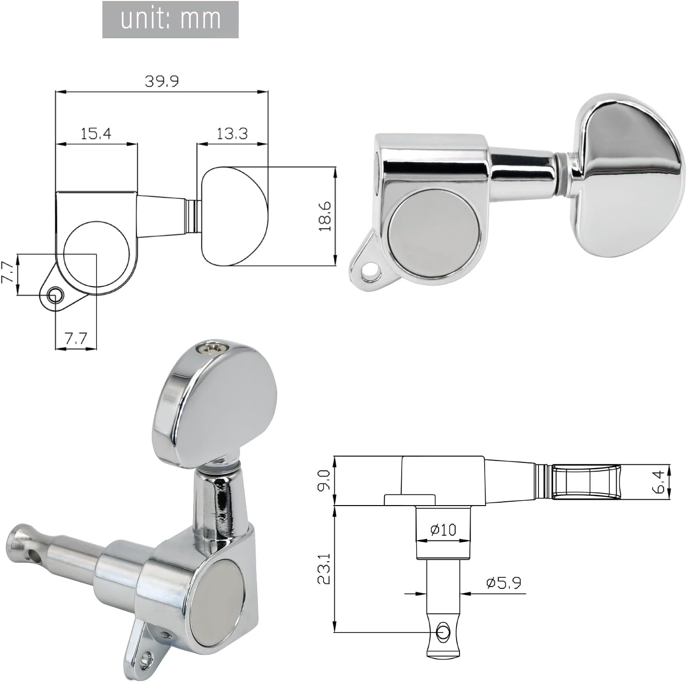 FXJXB 18:1 Guitar Tuning Pegs 3x3 Guitar Tuners Tuning Mahines Replacement for Acoustic or Electric guitars-Chrome(3R+3L)