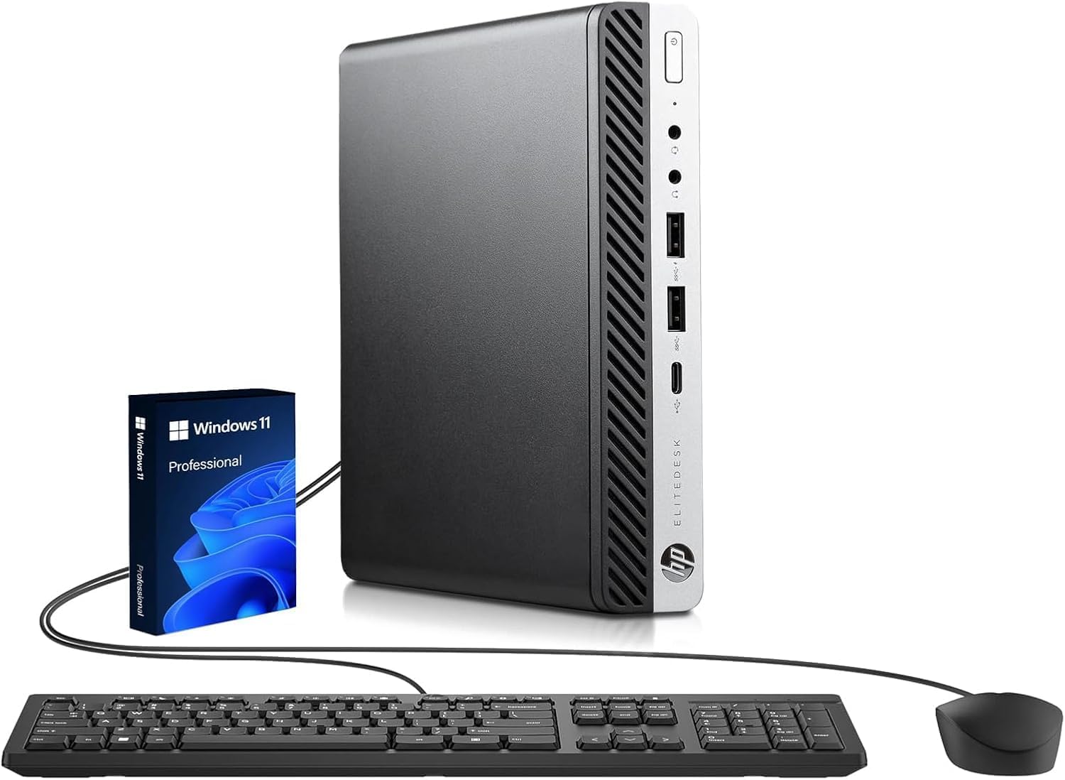 HP EliteDesk 800 G5 Mini PC de Escritorio, Intel Core i5-9500T, 16 GB de RAM, SSD de 256 GB, Wi-Fi, Bluetooth, Teclado QWERTY Estadounidense, Windows 11 Pro (Reacondicionado)