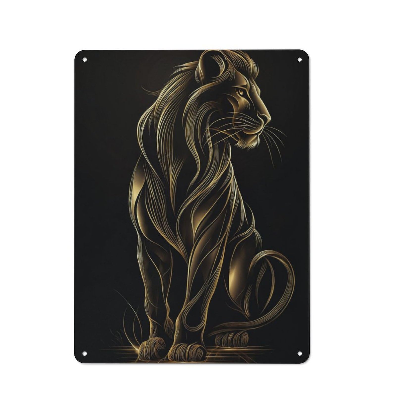 Vintage Metal Sign with Majestic Gold Lion Profile Design 40x30cm, Rustic Bar Wall Plaque for Bar, Kitchen, Garage Or Games Room