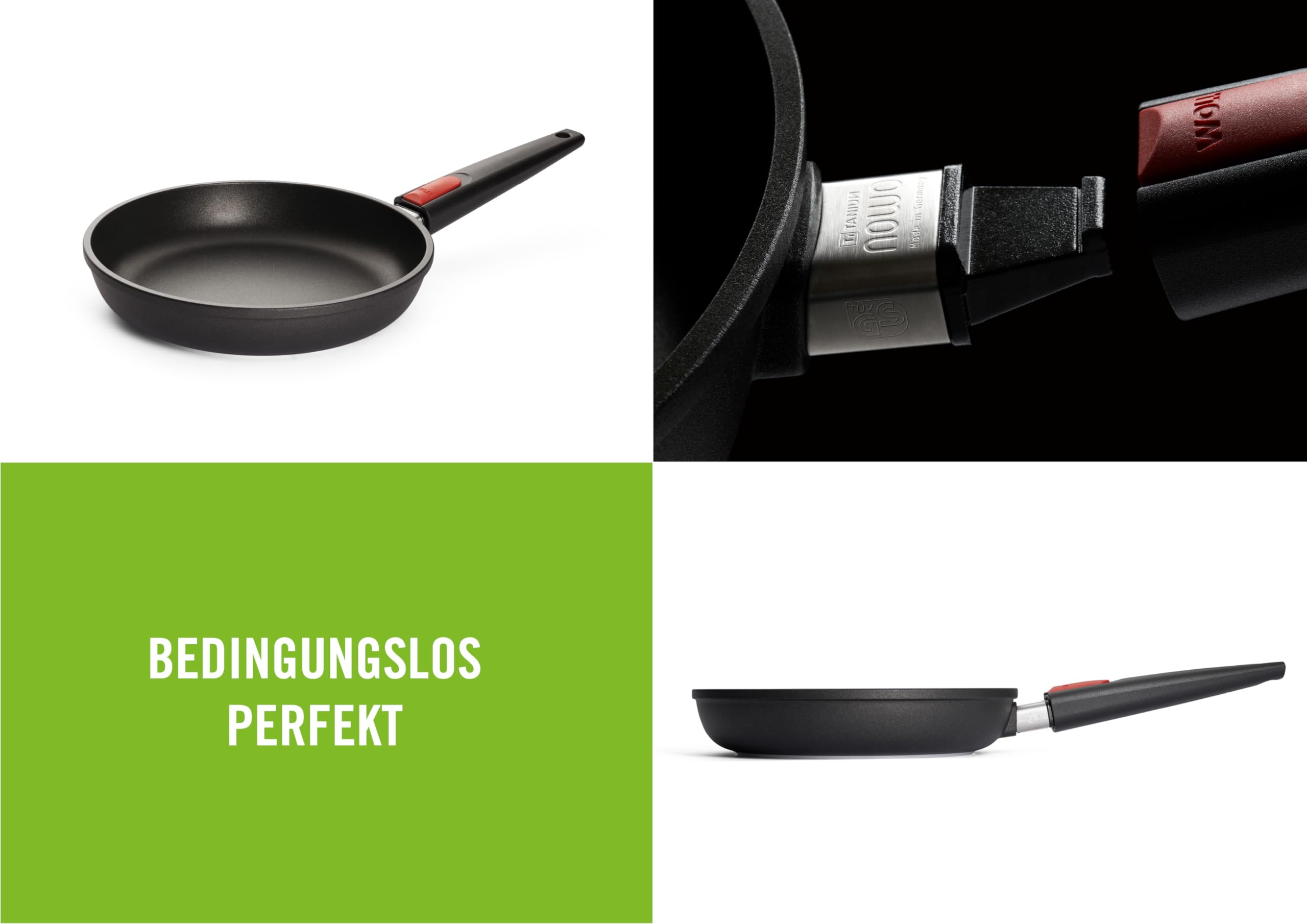 Woll Nowo Titanium patelnia płaska – indukcyjna, Ø 24 cm, wysokość 5 cm, ze zdejmowanym trzonkiem, nadaje się do wszystkich rodzajów kuchenek, odlew aluminiowy, powłoka zapobiegająca przywieraniu