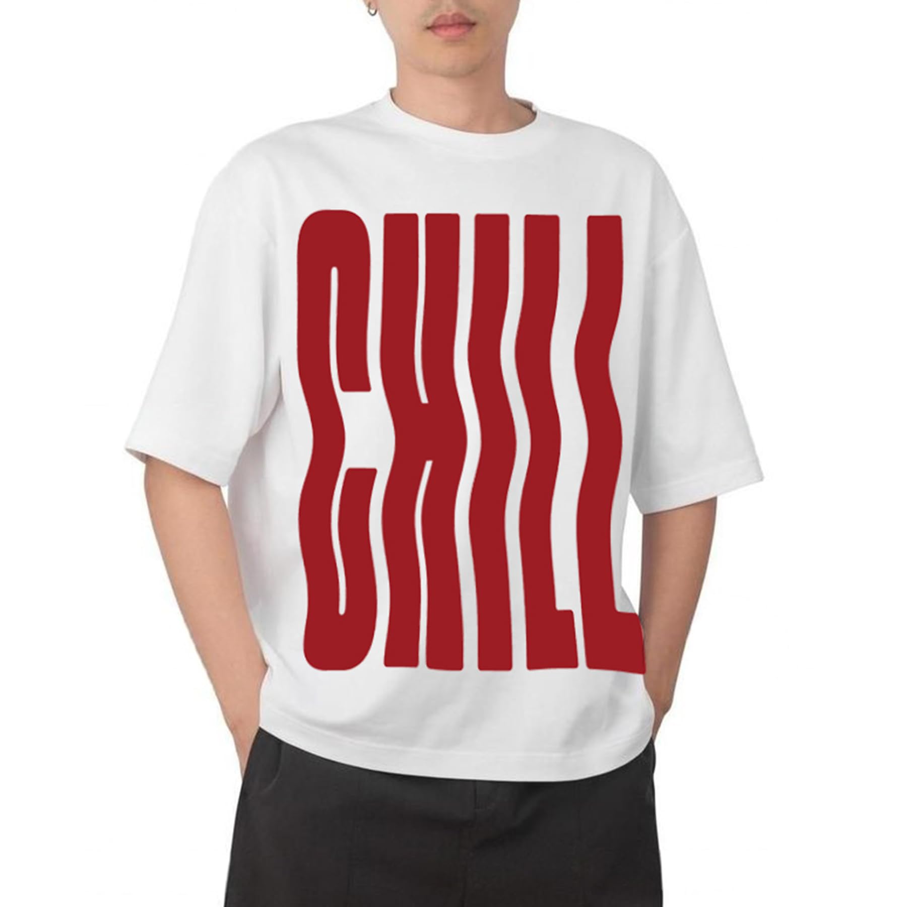 aroa Tshirt Chill Model : 039 Men Cotton Printed Oversized/dropshoulder/Round Neck White Tshirt for Men Women Unisex-picture-36