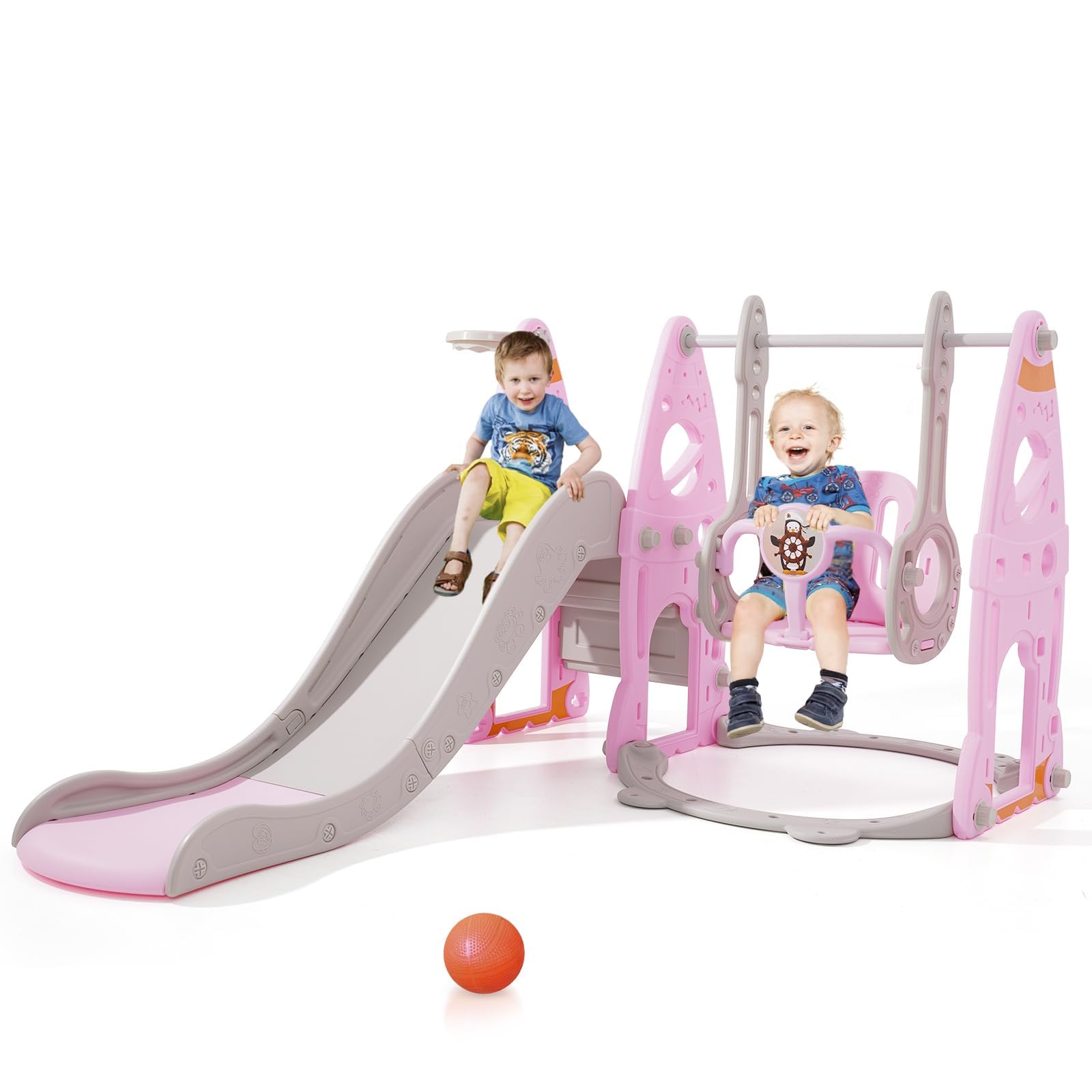 Tobogán interior a partir de 1 2 3 4 5 años, parque infantil 4 en 1 con columpio, tobogán para bebé, habitación infantil, tobogán de jardín para niños pequeños para interiores y exteriores, juegos de