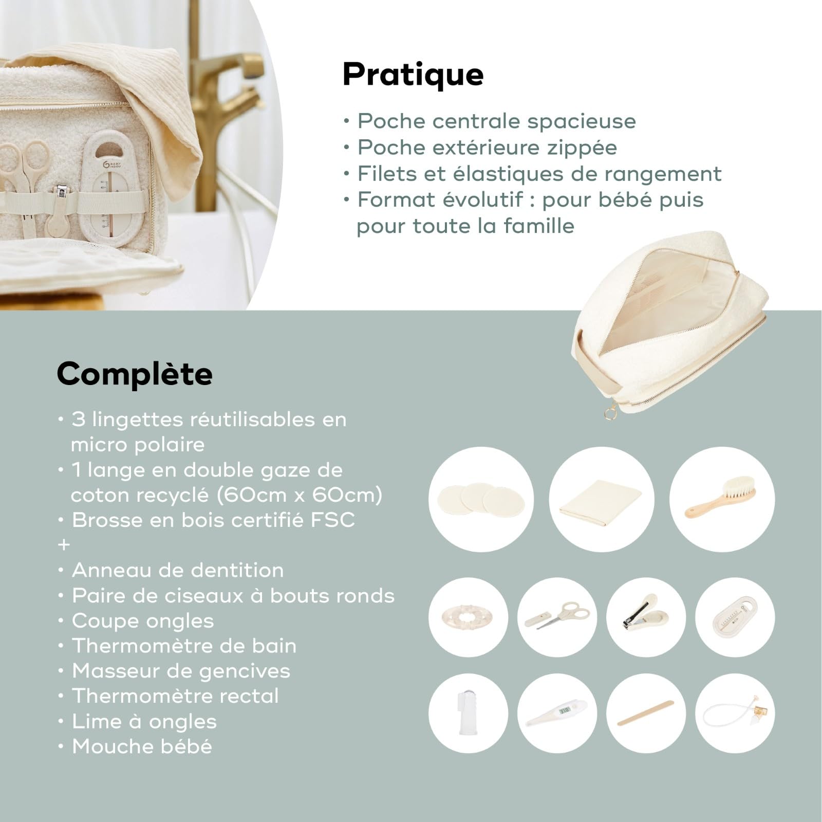 Babymoov Baby Grooming Kit Curl White, 11 Essentials for Newborns Including Nasal Aspirator Bath Thermometer, Nail Clippers - Image 4