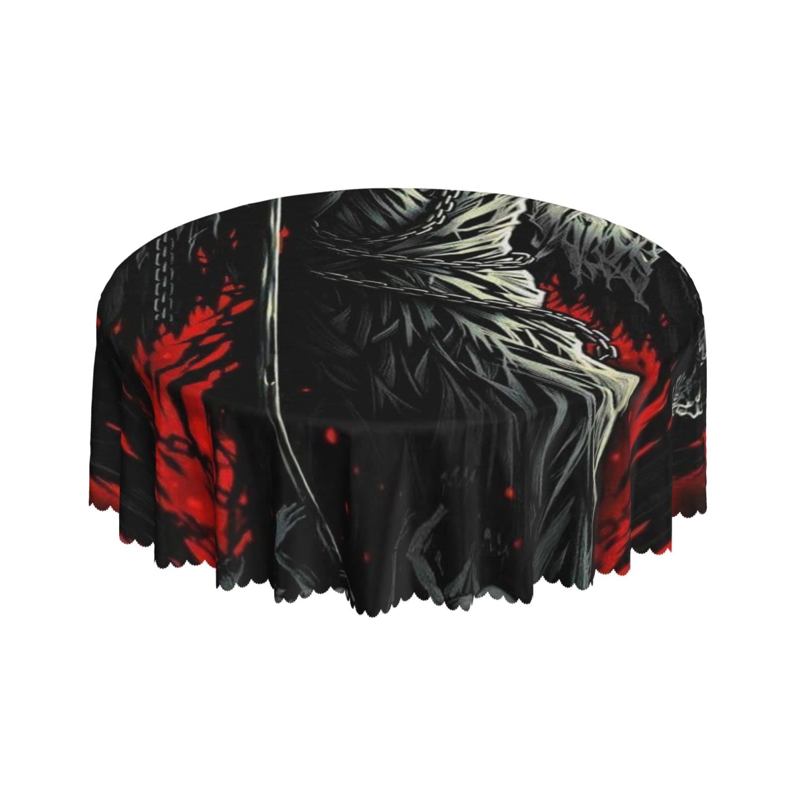 Lsjuee Grim Reaper Horror Skeleton Skull Angel Red Round Tablecloth 60 Inch Printed Washable Tablecloth for Dining Party Holiday Fall Home Decorative