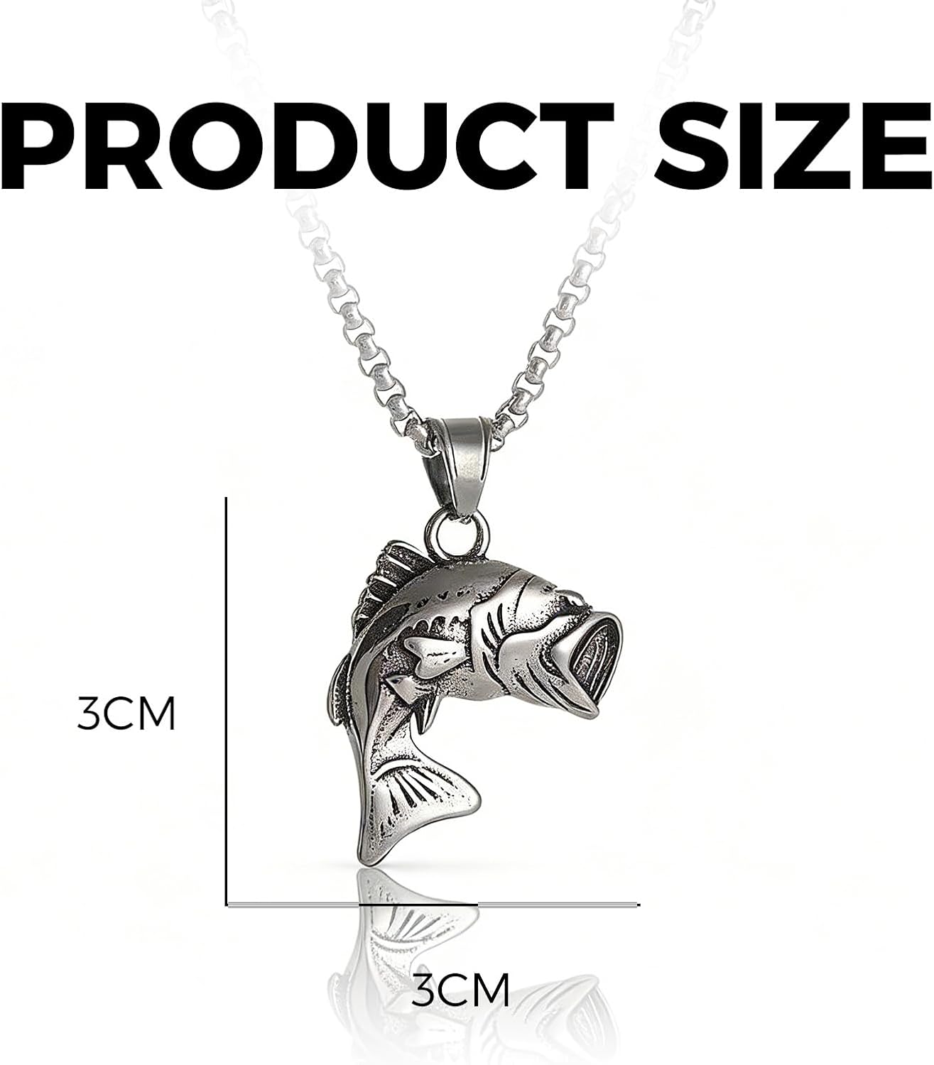 Bass Fish Necklace Stainless Steel Silver Jumping Sea Bass Fish Pendant Necklace Fisherman Charm Neckchain for Men Women Holiday Beach Jewelry Gift image 2