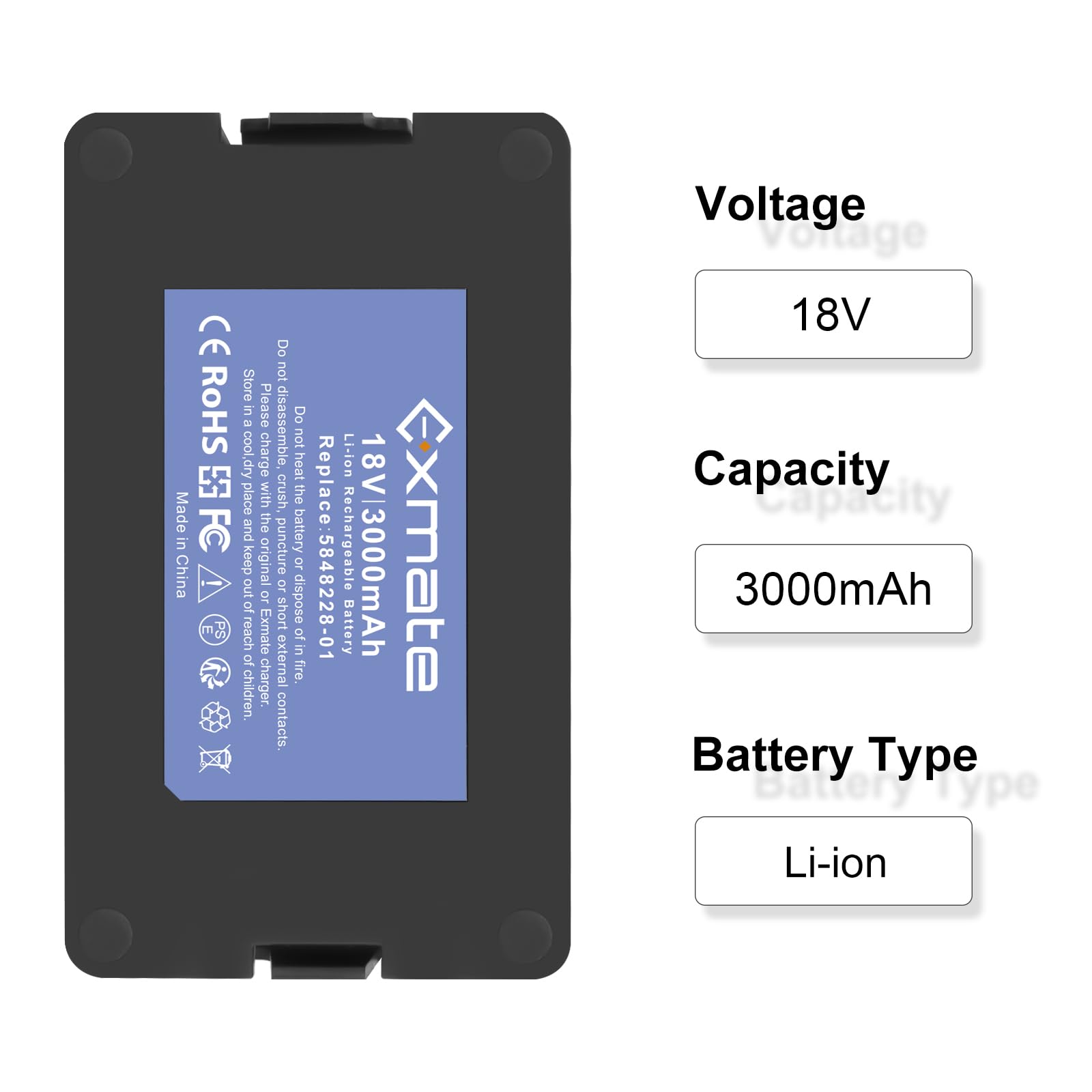 Exmate 18V 3000mAh Ersatz Akku für Gardena Sileno Minimo 250, Gardena Sileno City/Life, Husqvarna Automower 115H/305/310/315/315X (2020) Mähroboter Rasenmäher Akku