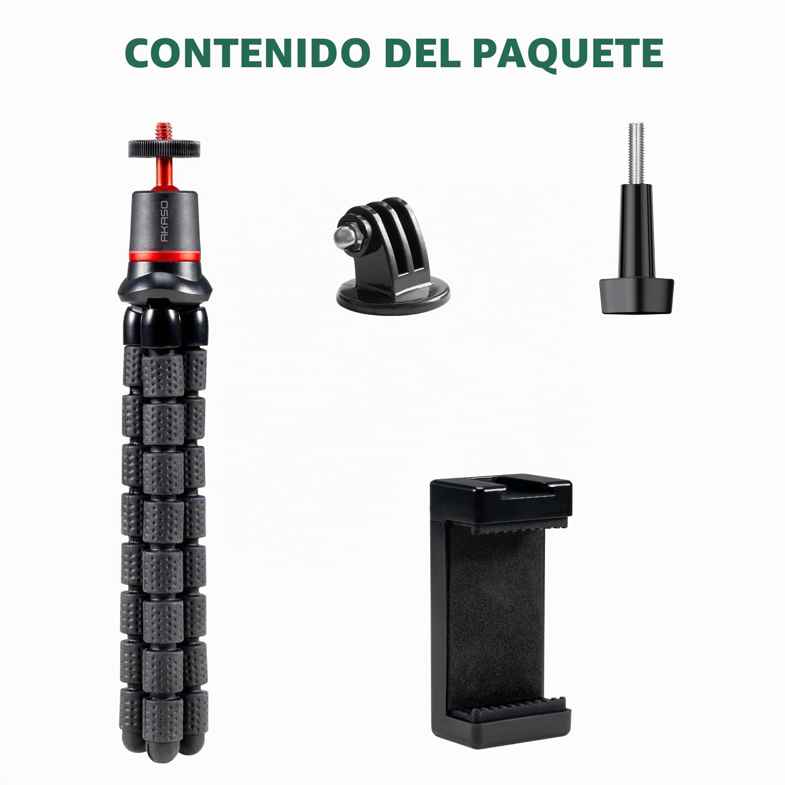 AKASO Trípode flexible para cámara de acción, mini trípode portátil con clip universal, rotación de 360°, soporte de mesa multifuncional compatible con GoPro, DJI, Insta360, AKASO