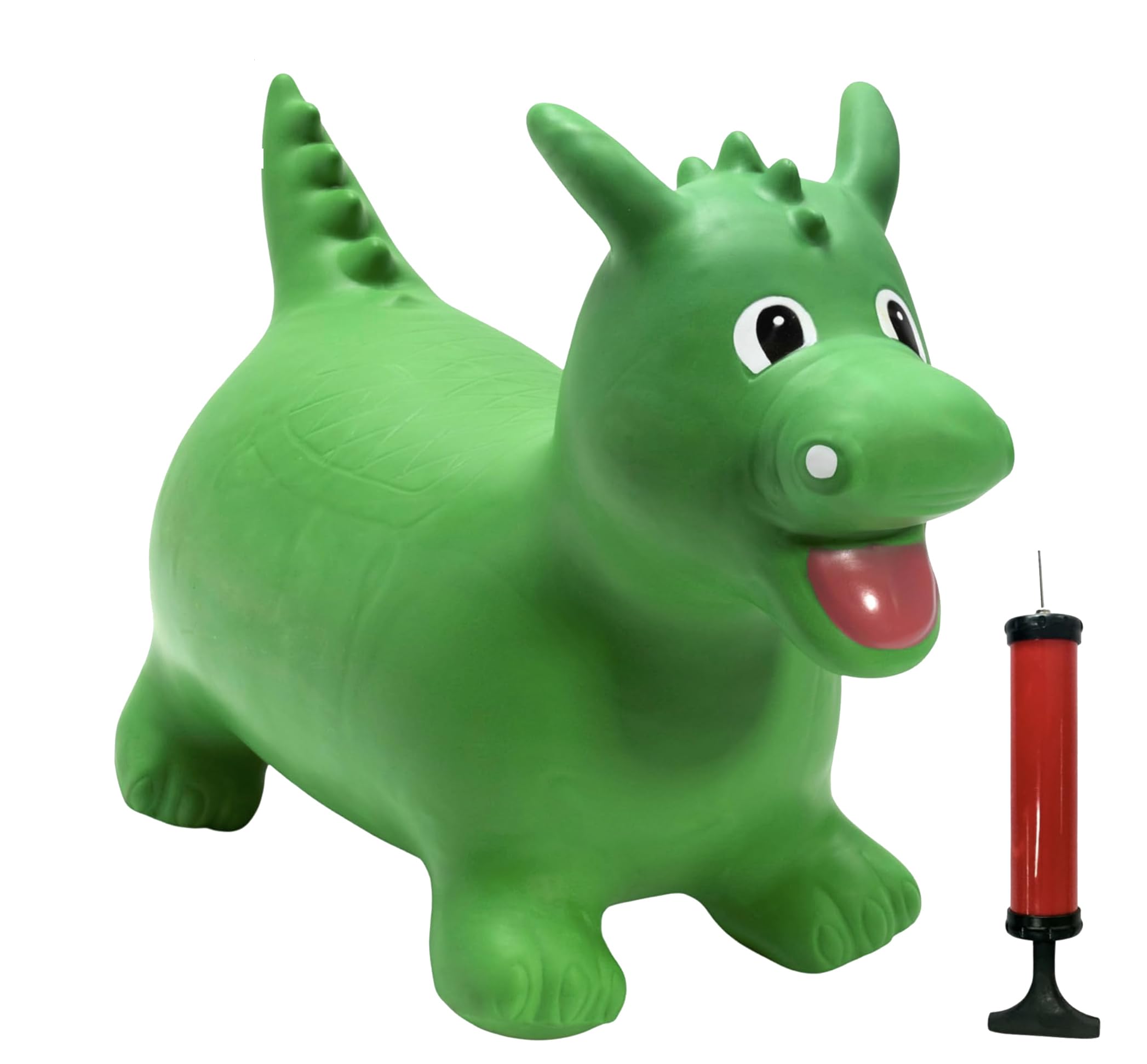 Happy Hopperz Inflatable Bouncy Animal with Grippable Ears/Horns, Easy to Clean Space Hopper for Indoor and Outdoor Play, Bouncing Toy, Pump Included, 12 Months-5 Years, Green Dino