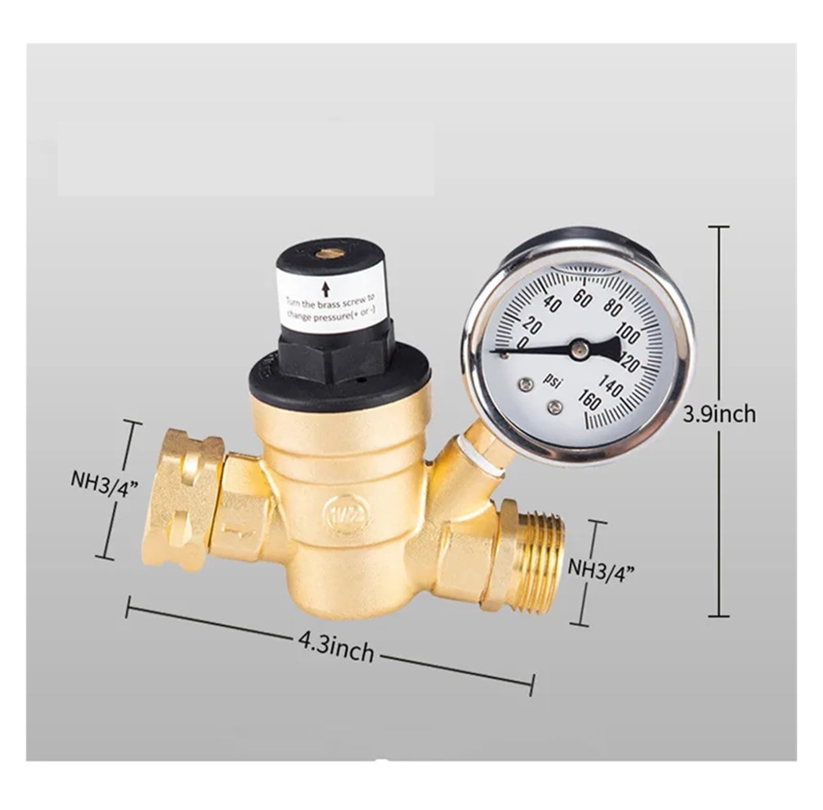 Vanne à bille Soupape De Réduction Pression D'eau En Laiton G 3/4, Régulateur DN20, Décharge Réglable Avec Manomètre pour le contrôle du débit