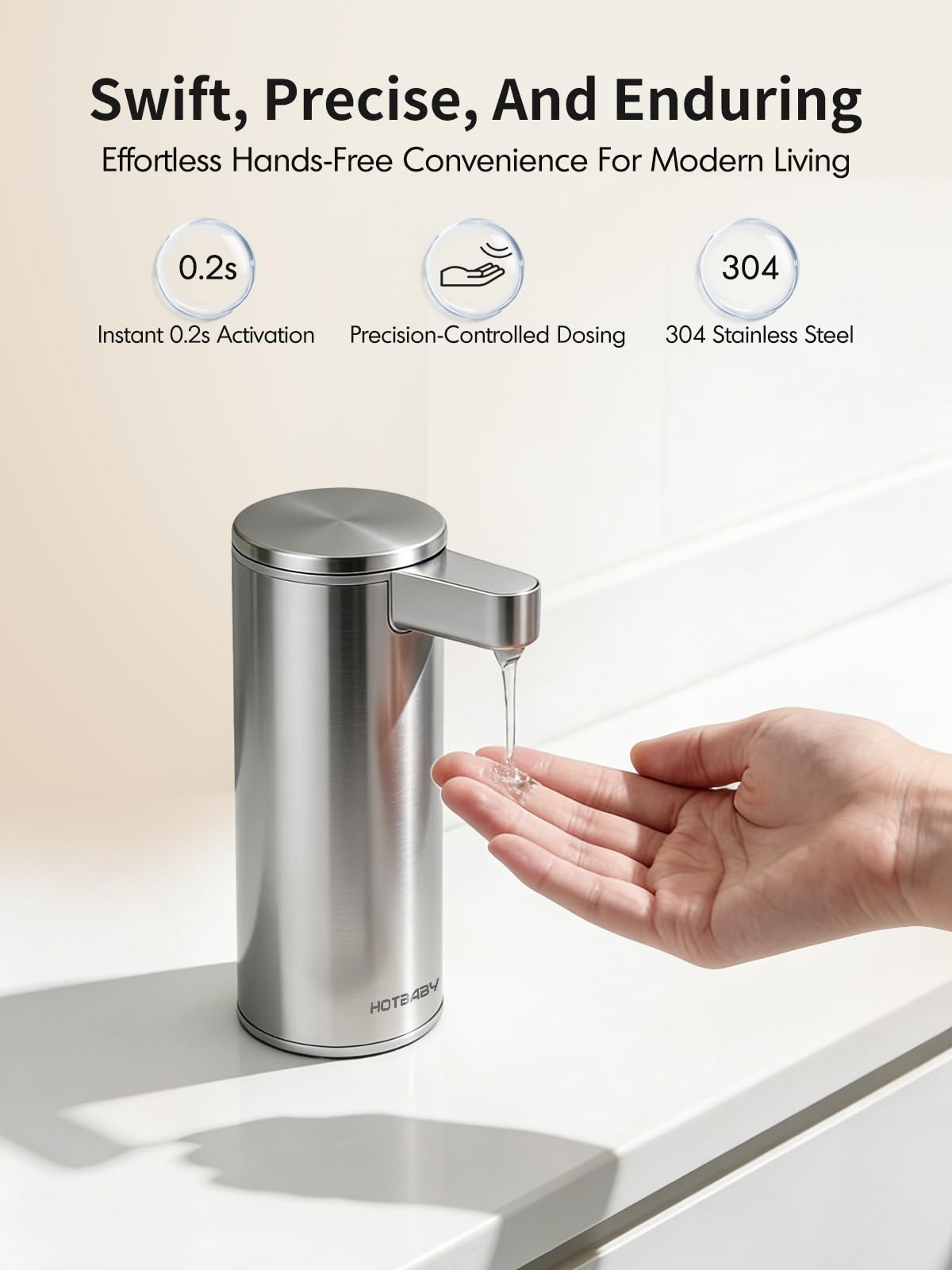 【Automatischer Flüssigseifenspender Touchless】Edelstahl Handseifenspender Auto - Free Touch Elektrischer Seifenspender Wiederaufladbar mit Sensor für Küche, Bad, Gewerbe (Silber)