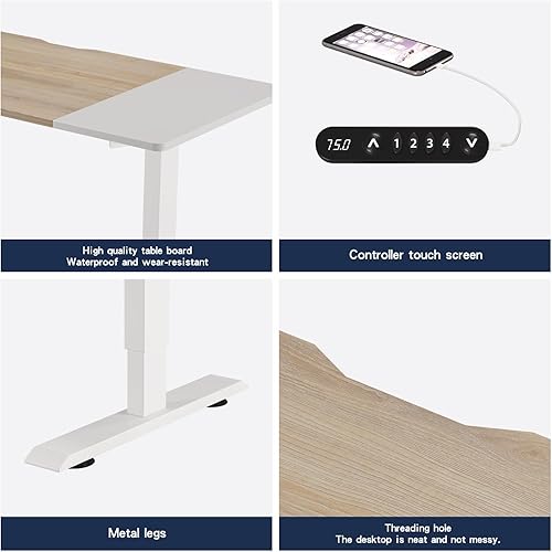 Miniatura 26 de Escritorio eléctrico de pie de 48 pulgadas con puerto de carga USB, escritorio de pie ajustable en altura con preajustes de memoria, amplio Marrón