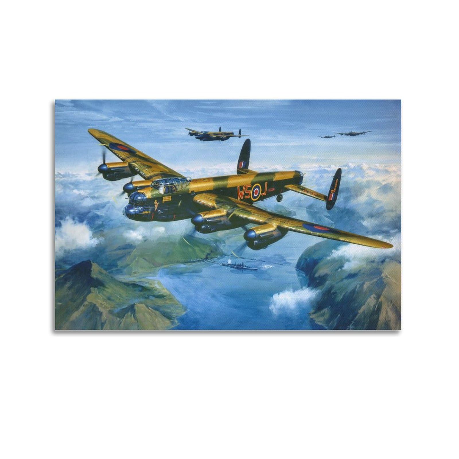 Kytin Unframe-Style Wwii Fighter Poster Lancaster Heavy Bomber Decorative Painting Canvas 20X30inch(50X75cm)