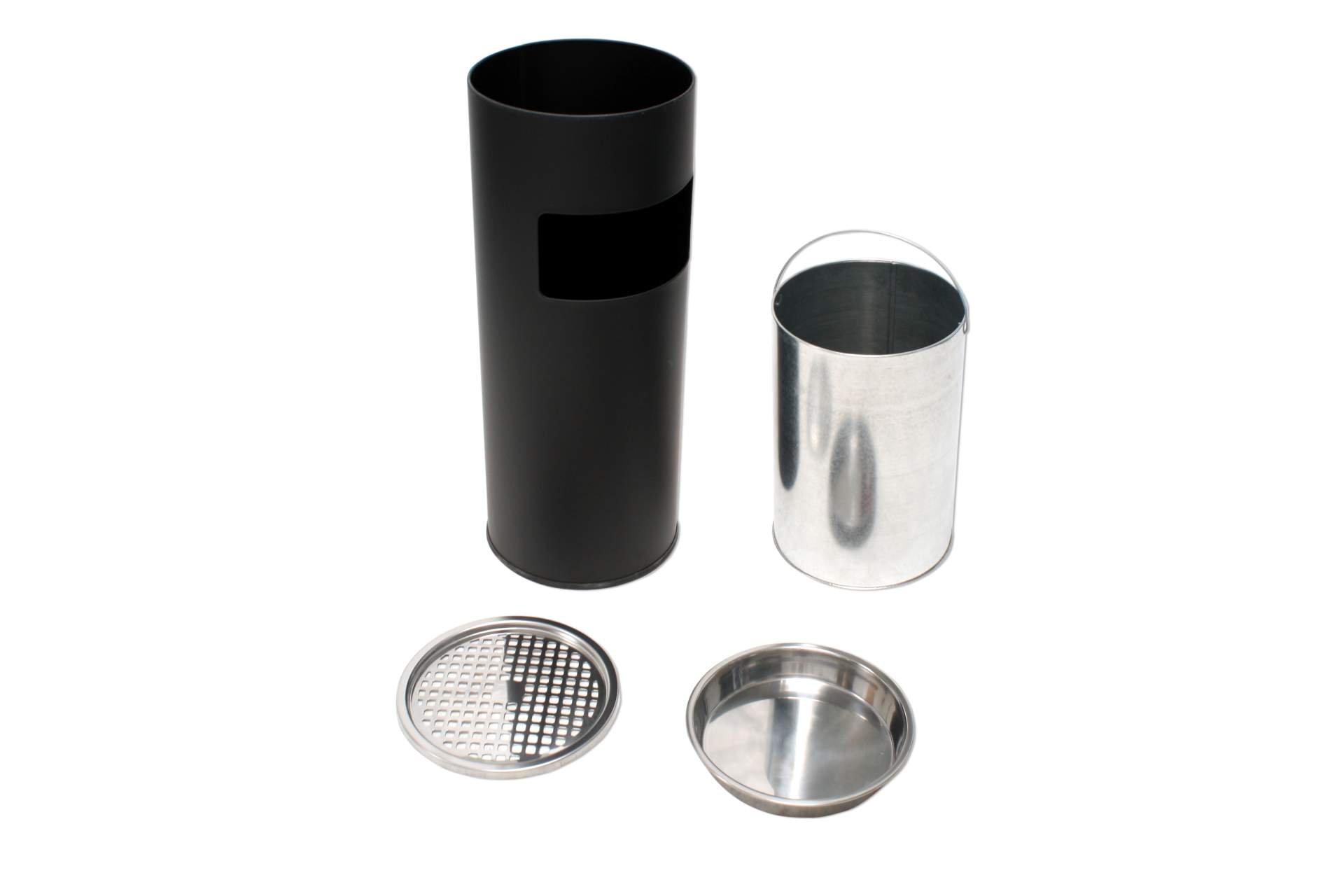 Produktbild von Standaschenbecher Mit Mülleimer Edelstahl – Schwarz, 99,5 Cm, Für Außenbereiche, Garten & Gewerbe