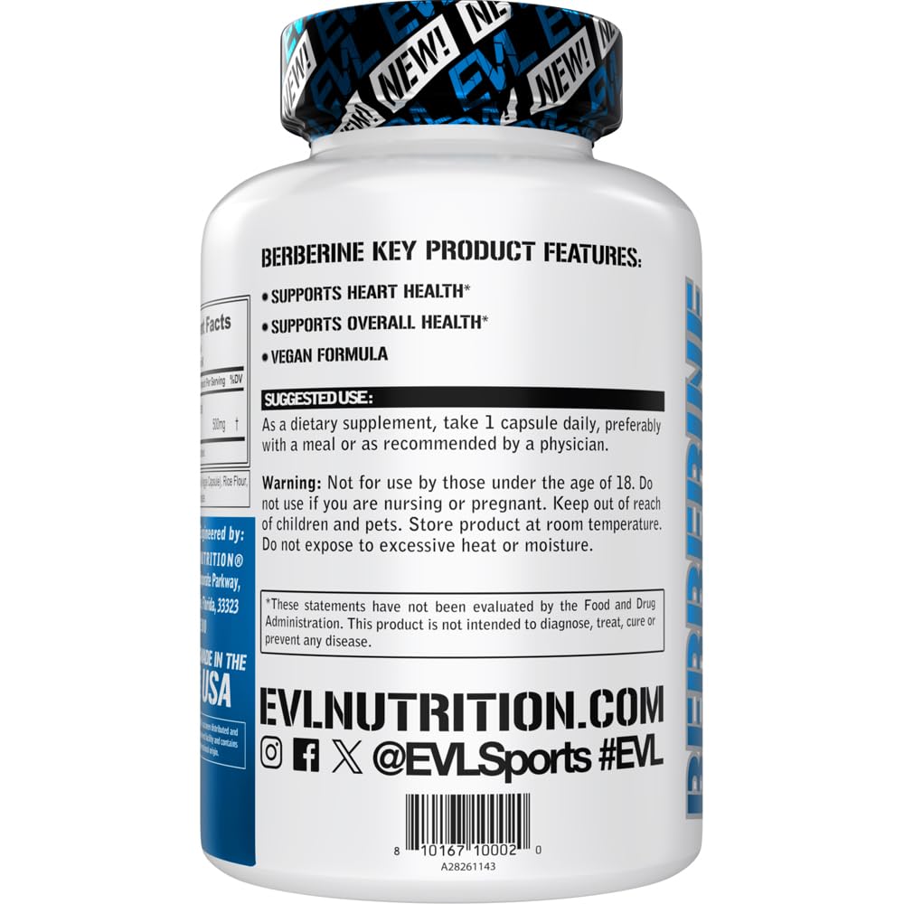 EVL Berberine 500mg Vegan Capsules Dietary Supplement - 60 Servings — Amazon image 4