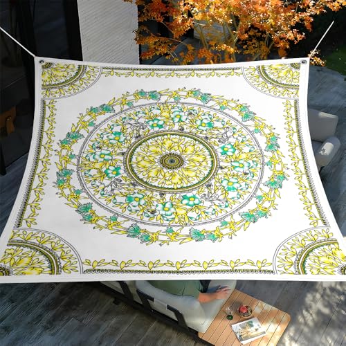 Highdi Toldo Vela Rectangular, Estilo Mandala Misterioso Tela Toldo Exterior con Ojales Cuerda, Impermeable Resistente al Sol Terraza Protección Rayos UV, Exterior Tela Sombra (Amarillo,2x2.4m)