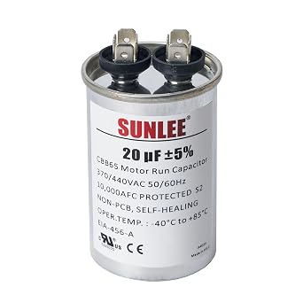 SUNLEE UL Recognized 20 uF 20 MFD 370/440 VAC CBB65 Round Run Capacitor, 50/60 Hz, Reliable Replacement for AC Condenser Fan Motor, Heat Pump or Pool Pump