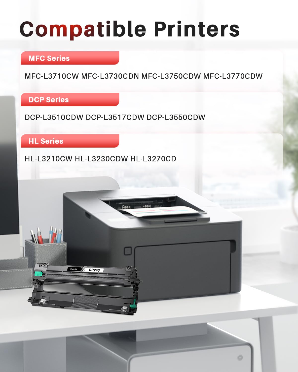 Halloya DR-243CL DR243CL DR 243CL DR243 Tamburo Compatibile per Brother DCP-L3510CDW DCP-L3517CDW DCPL3550CDW MFC-L3710CW MFC-L3730CDN MFC-L3750CDW MFC-L3770CDW HL-L3210CW(BK C M Y)