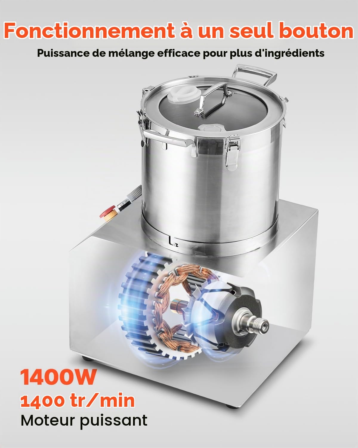 VEVOR Robot Culinaire et Hachoir à Légumes 15 L, Robot Multifonction en Acier Inoxydable de Qualité Alimentaire, avec 2 Lames Supplémentaires en S, pour Hacher Rapidement Fruits, Restaurant, Maison