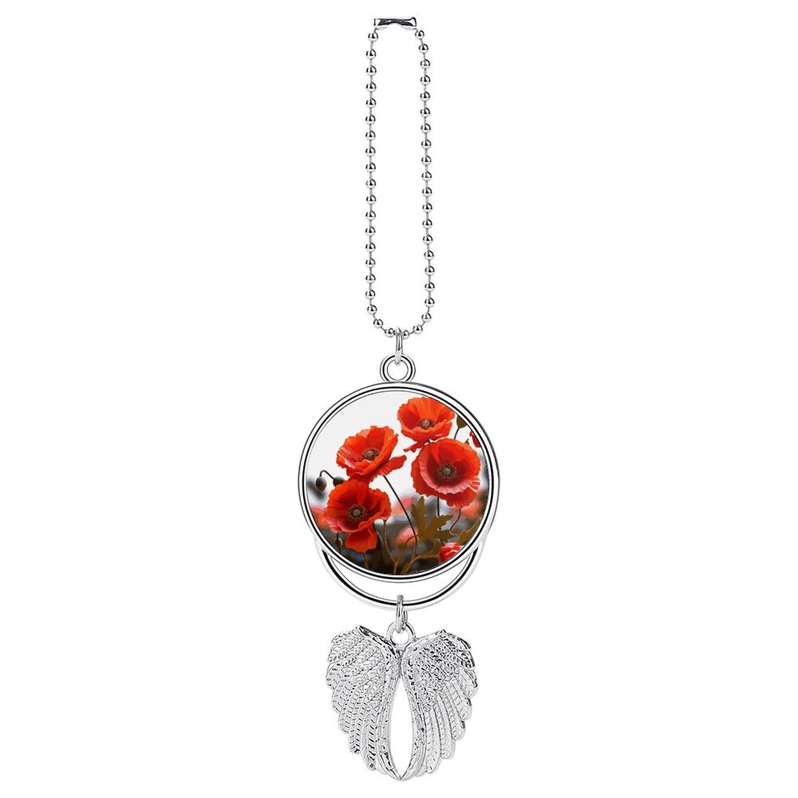 Poppy Flowers Vivid Petals Car Pendant Hanging Swing Auto Rear View Mirror Hanging Car Rear View Mirror Charm Truck Hanger Ornament Charm for Car Rear View Mirrors Accessories
