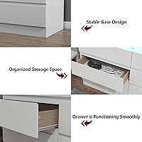 Vista 6 de Cómoda de 9 cajones con toma de corriente, cómoda moderna blanca con luces LED, cómodas de madera con soporte para TV, organizador de cómodas dobles