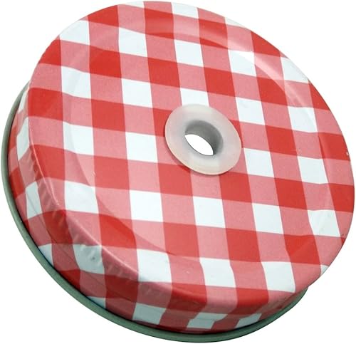 Miniatura 4 de Tapas para tarros Mason con pajitas, 6 piezas (tapas de guinga verdes, pajitas a rayas verdes)