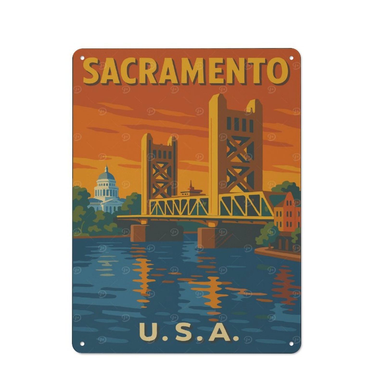Junmoney Style-17 40X30cm Retro Metal Sign With Sacramento, California Travel Poster For Living Room Or Hallway, For Living Room Decor Lovers Refreshing A Room In Autumn