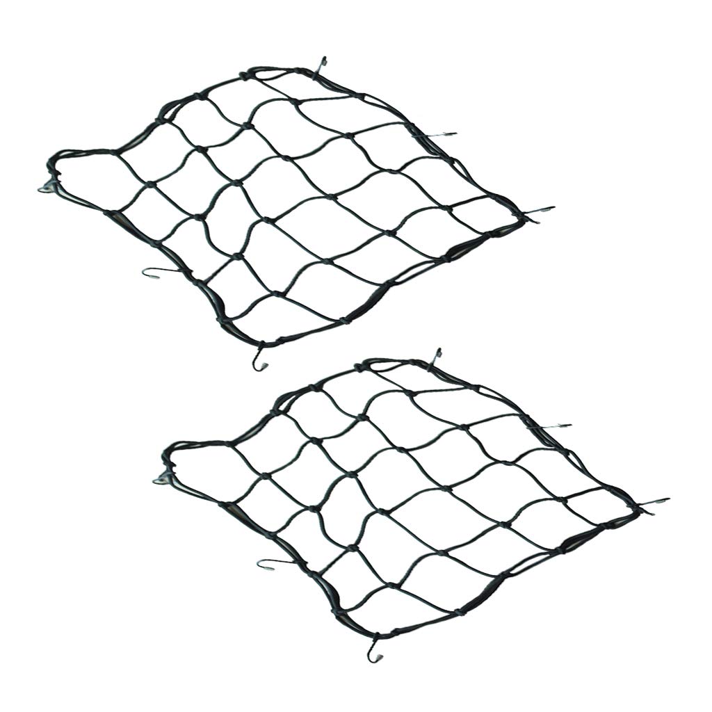 Mantain 2 Pcs 15 inch Heavy-Duty Elastic Luggage Cargo Net 5 x 5 Mesh Holder 6 Adjustable Hooks for Bike Backet Cover (Black)