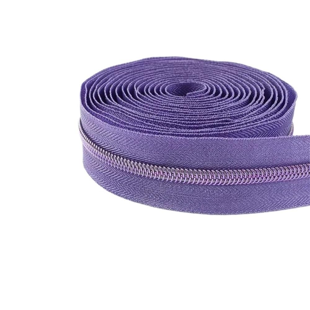 Zip Fastener 5# Silver/Gold/Black Good Flexibility Nylon Zipper Tape, Blue/Purple/Rose Red High Temperature Resistance Sliders 1pc(Purple,3Meters)