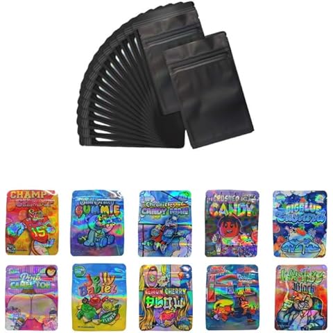 100 Bags, 1 Special Cartoon Pattern, Resealable Candy Bags, Gummies Bags, 5 x 4 Inch Storage Baggies, Treat Bags, Cookie Bag (white) Cover