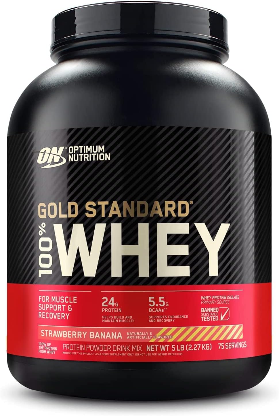Optimum Nutrition Gold Standard 100% Whey Protein Powder, Strawberry Banana, 5 Pound (Packaging May Vary) protein powder by Optimum Nutrition