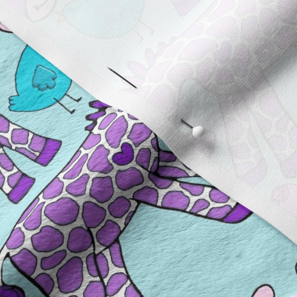 Spoonflower Fabric - Giraffe Purple Teal Cartoon Girl Lavender Kids Birds Illustration Printed on Minky Fabric by The Yard - Sewing Baby Blankets Quilt Backing Plush