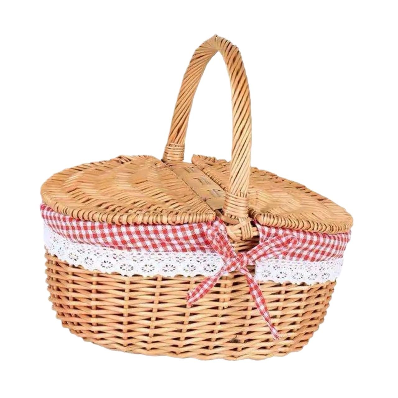 Rustic Wicker Picnic Basket Rattan Storage Serving With
