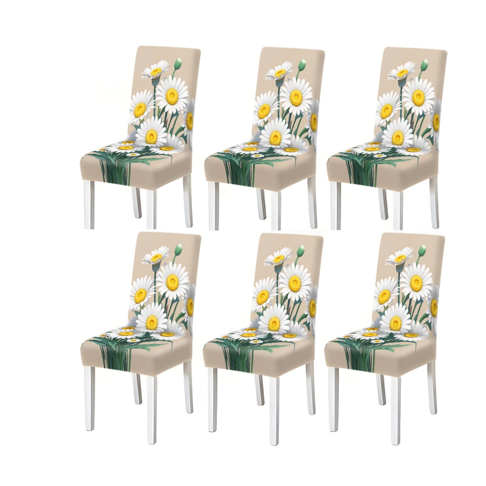 KXUAUV Beige Daisy Floral Botanical Pattern Print Dining Chair Covers Set Of 2/4/6, Stretch Slipcovers For Kitchen Dining Room Seat Protectors for Restaurant Hotel Party(6PCSChair cover)