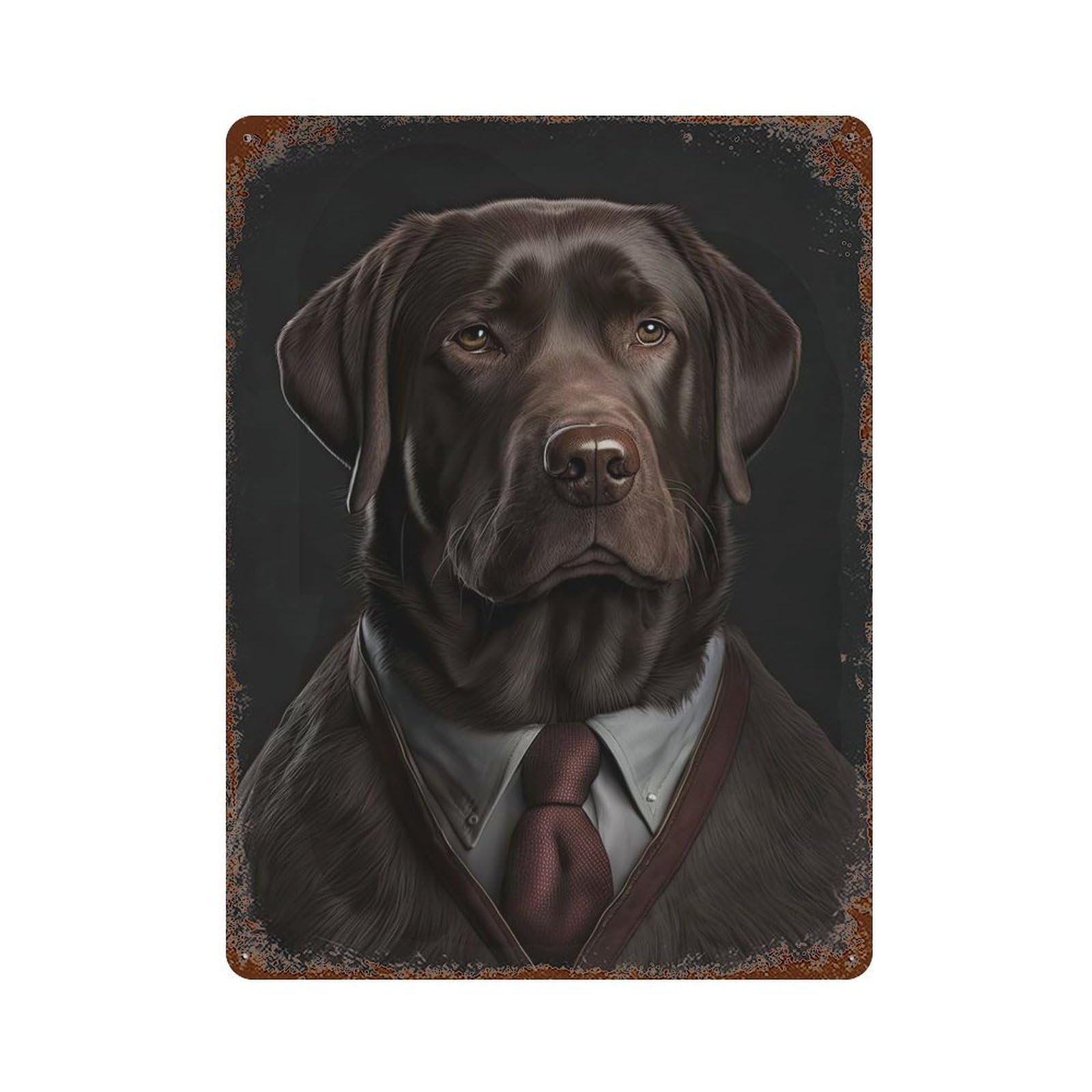 Rustic Tin Plaque with Labrador in A Mens Suit Design 15.7"x11.8", for Pub, Kitchen And Man Cave Decor, Old School Wall Decor