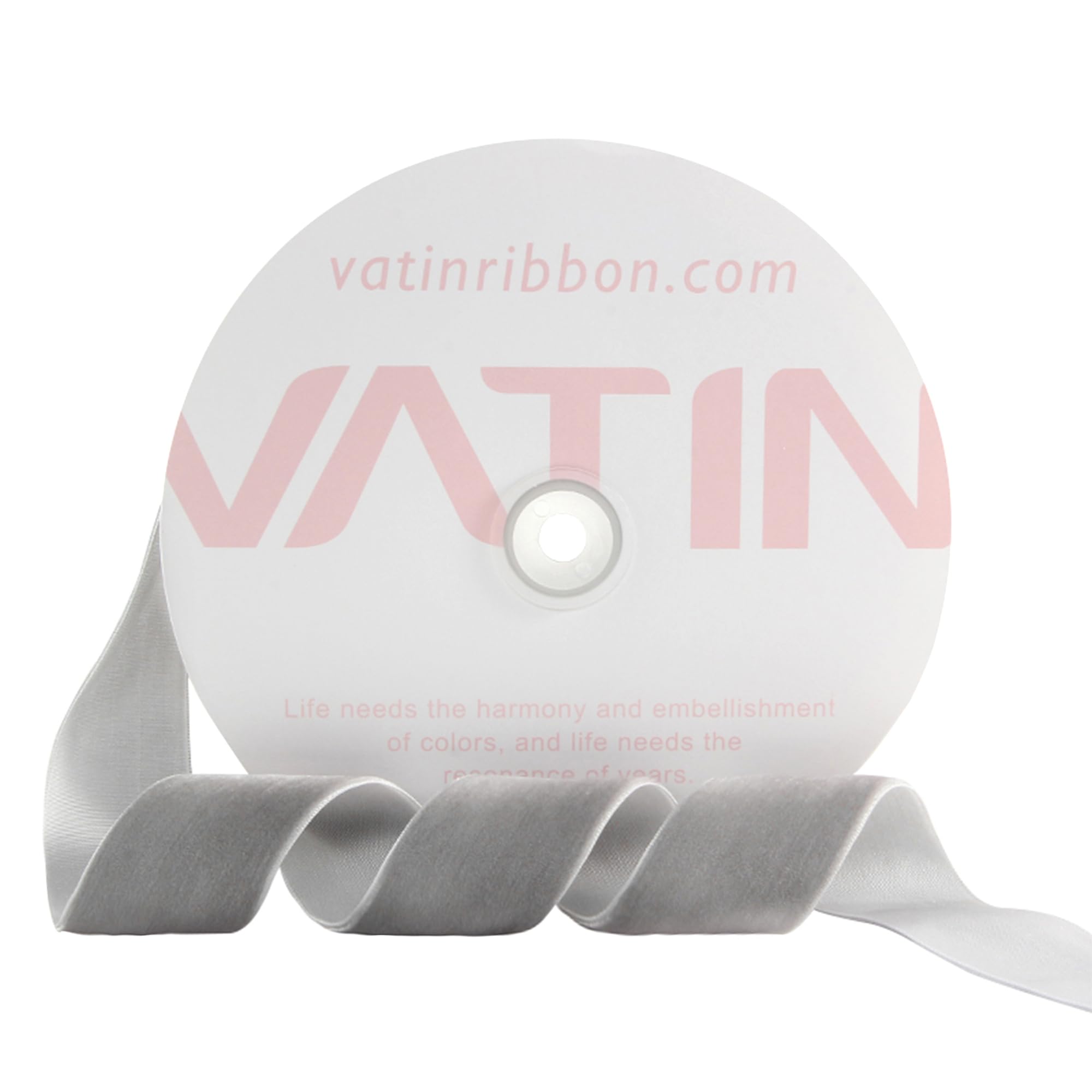 VATIN 38mm Wide Nylon Woven Vintage Silver Velvet Ribbons by 23 Metres Spool, Black, Perfect use for Choker Gift Wrapping