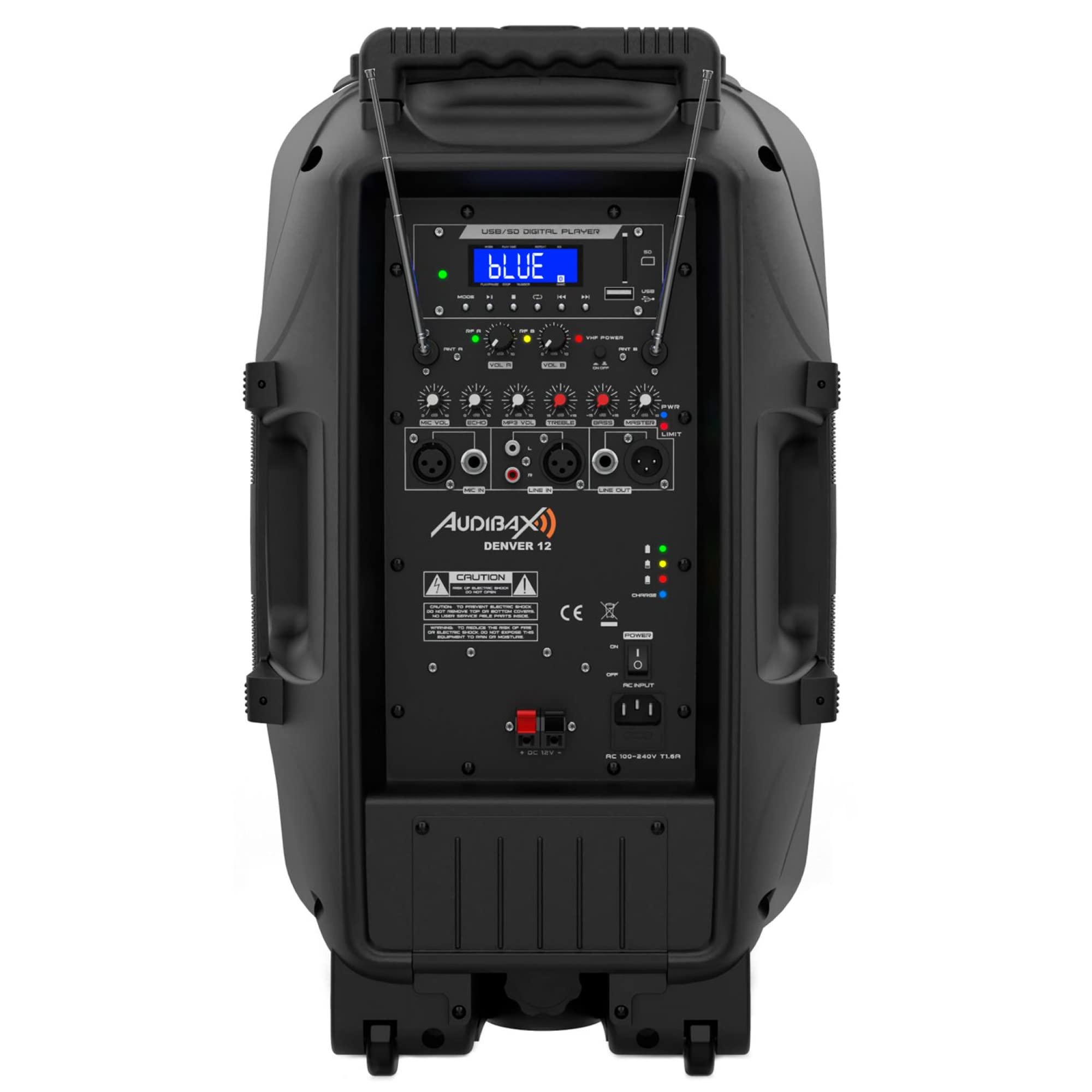 Audibax Denver 12 Altavoz Activo PA 12” con Batería, Ruedas + 2 Micros Inalámbricos Mano