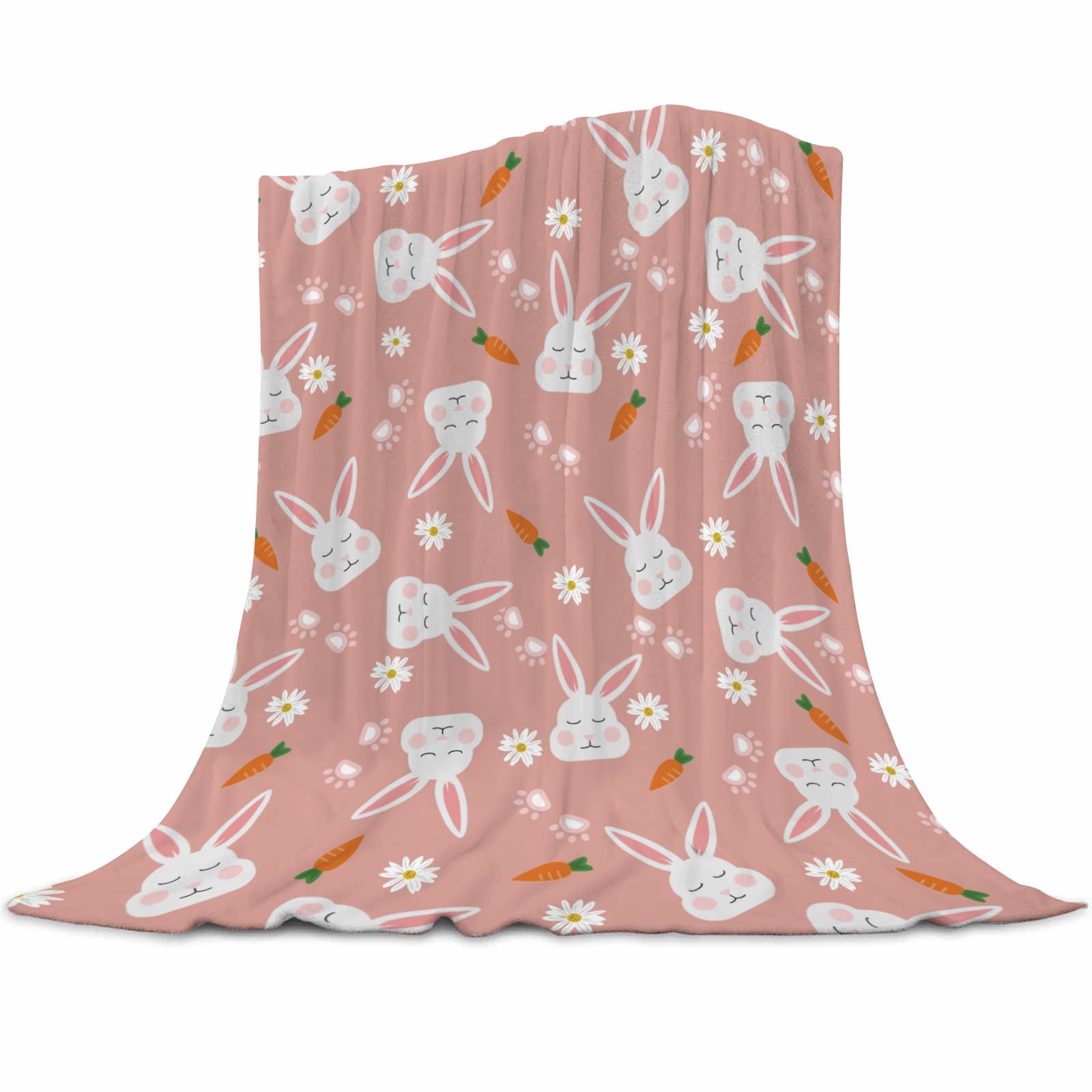 Bunny Blankets Easter Throw Blanket, Soft Lightweight Flannel Warm Cozy Bunny Throw Blanket Gifts for Easter Decorations for Kids Adults 80"x60"
