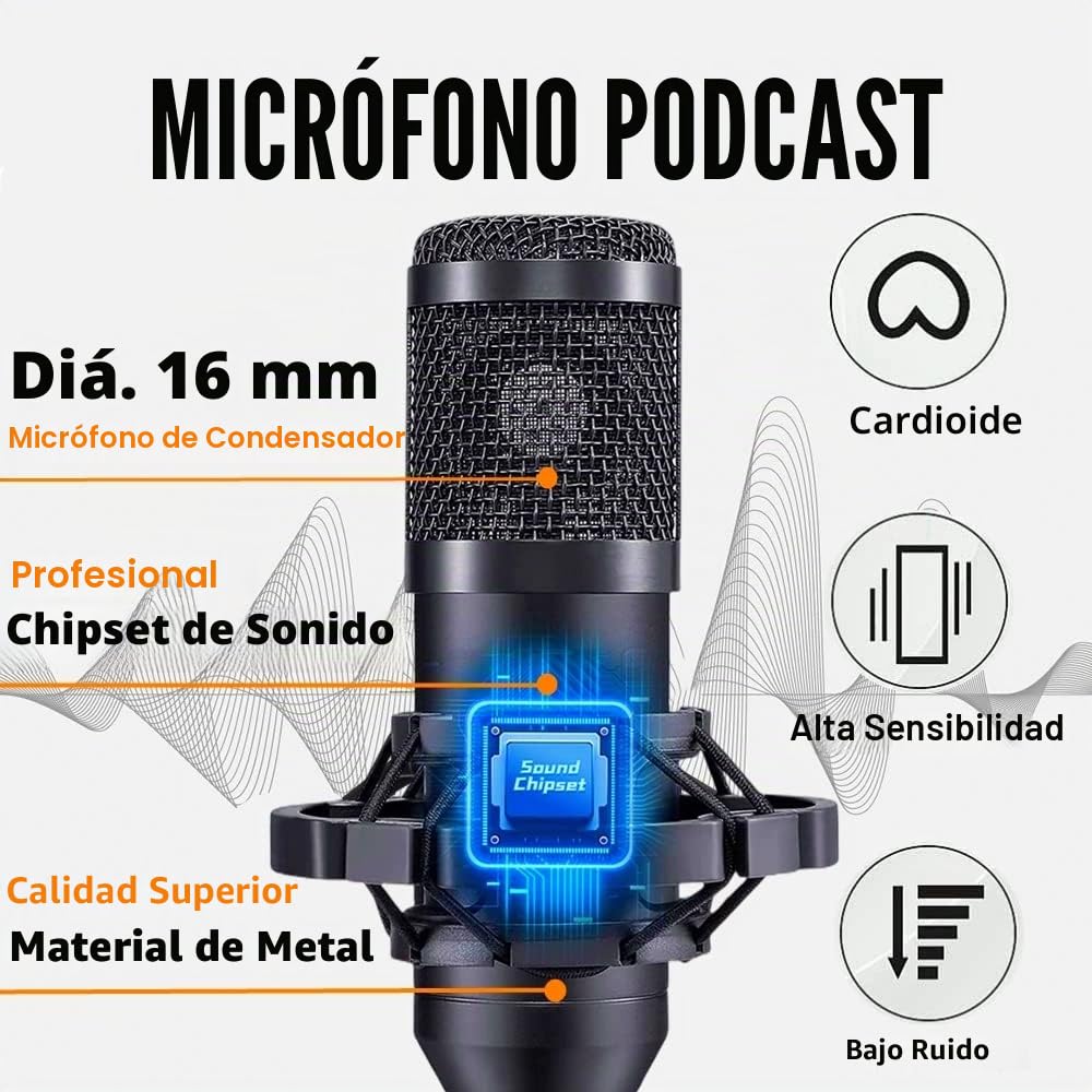 Paquete de equipo de podcast, paquete de micrófono de podcast BM800 con cambiador de voz V8s, paquete de estudio de grabación de micrófono de condensador para podcast, transmisión en vivo, canto, PC,