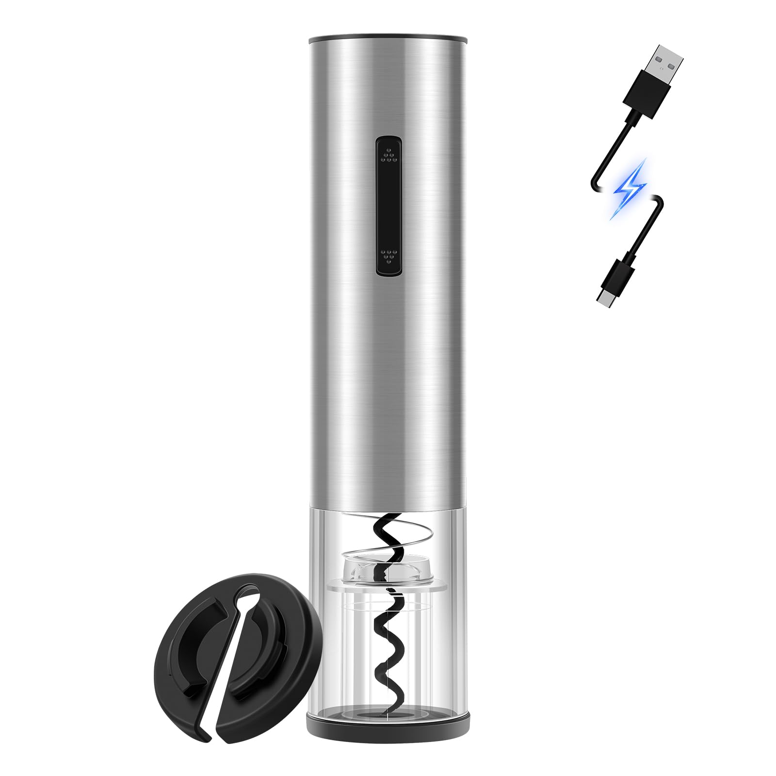 Electric Wine Opener Rechargeable – USB-C Charging, Wine Opener Electric with Foil Cutter, Electric Wine Bottle Opener, Electric Corkscrew Wine Opener, Stainless Steel, Must-Have for Wine Lovers
