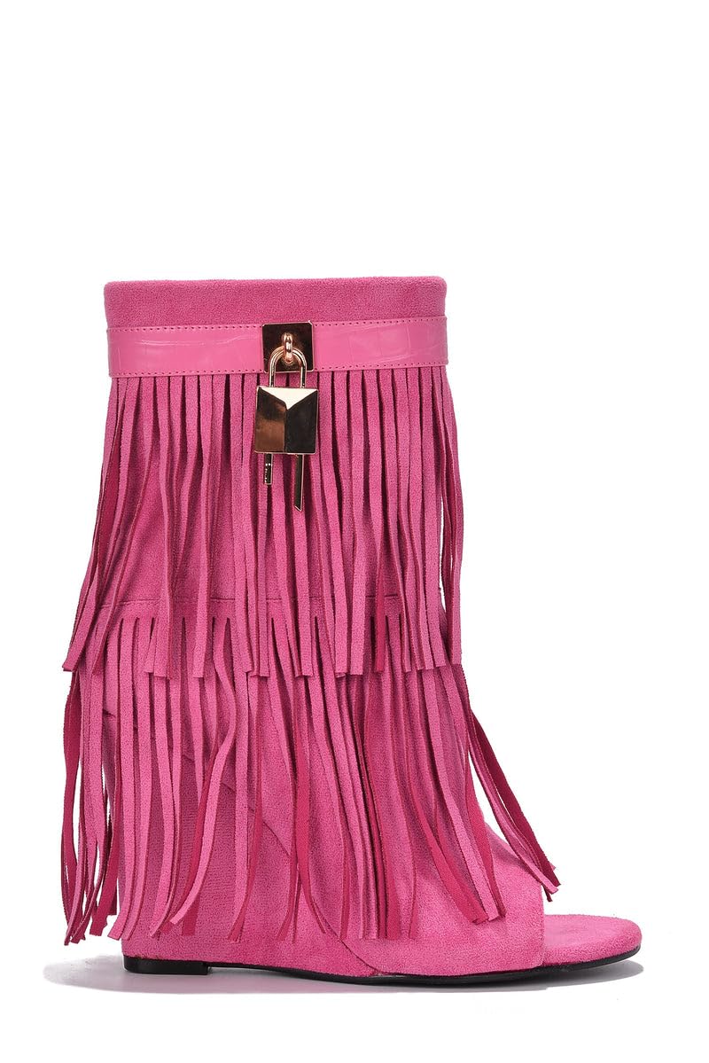 Cape Robbin Women's Tassel Bootie Fringe Hidden Wedge Heel Ankle Boots