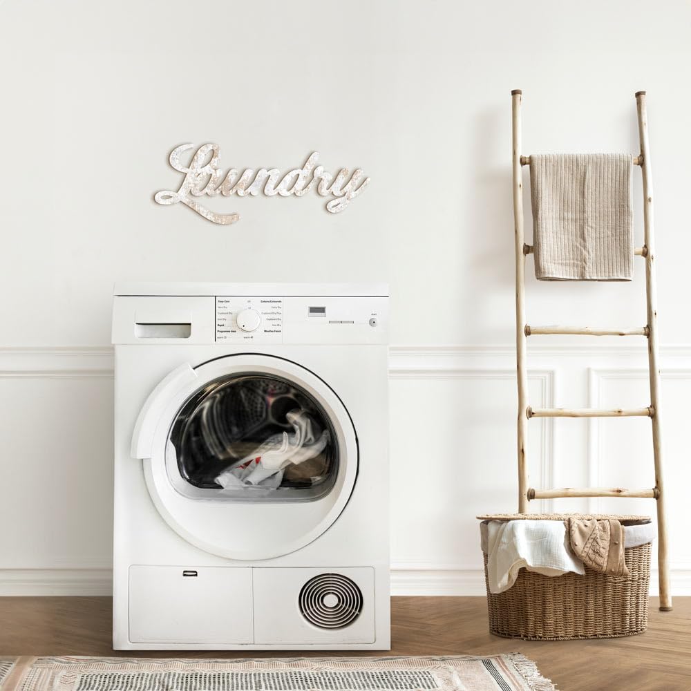 Decoración mural de baño Laundry – Letras de madera para colgar en la pared del baño lavandería – Complemento de decoración de madera para el baño