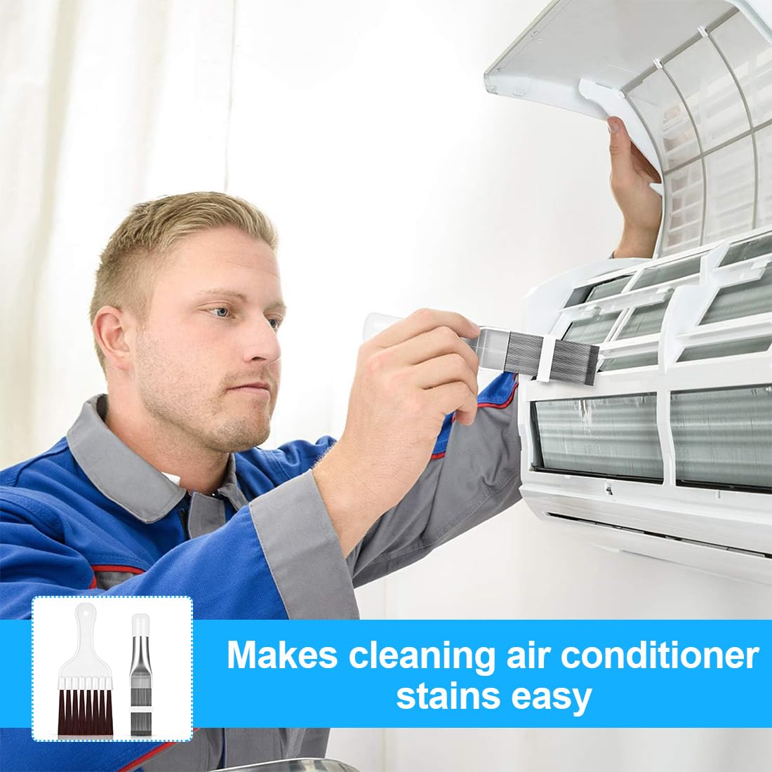Kit Pulizia Condizionatore - 2 Pezzi, Spazzola E Pettine Per Alette E Radiatori - Foto 2