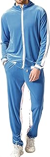 Conjunto de 2 piezas de chándal con cremallera completa para hombre, de terciopelo dorado, para deporte, casual, chaqueta y pantalones