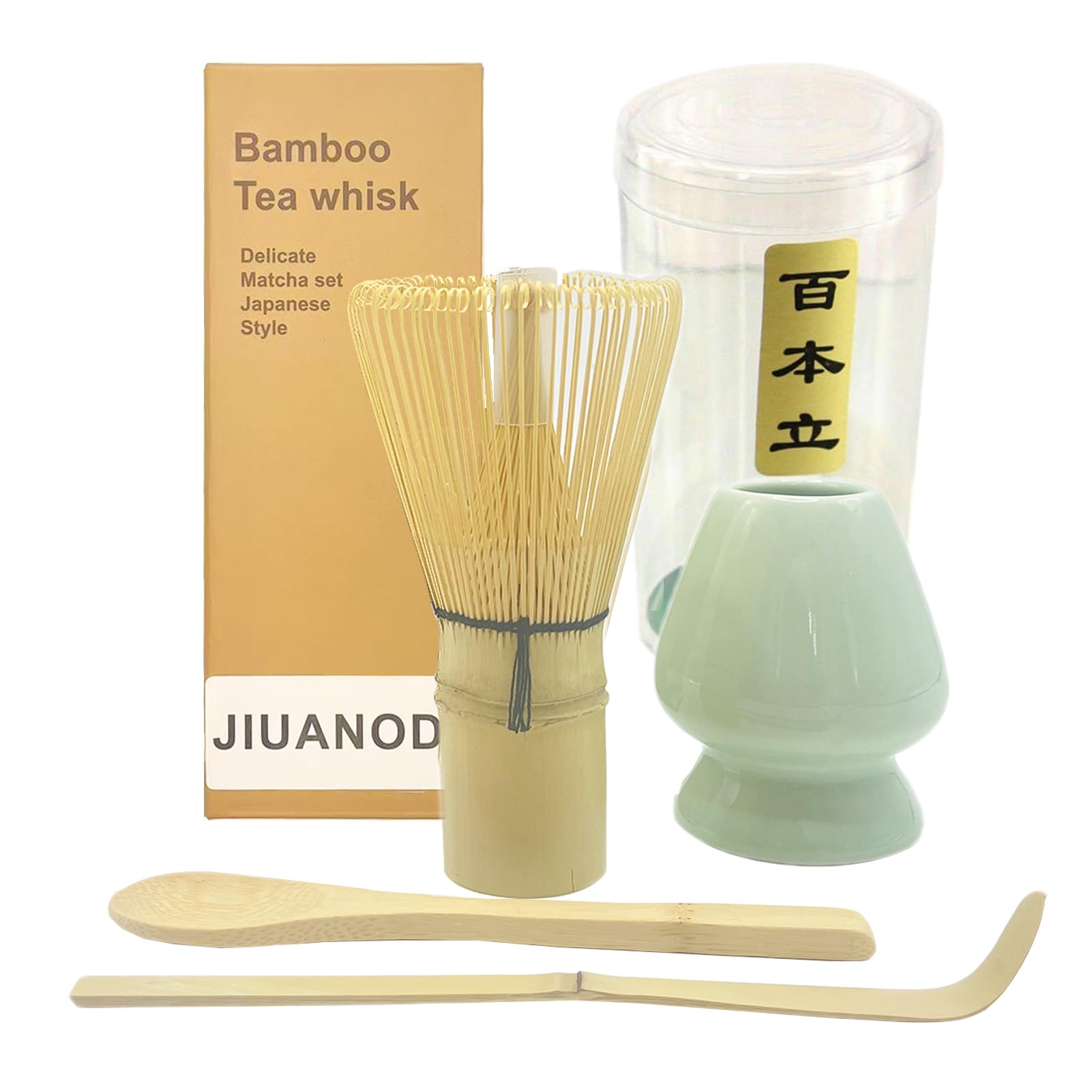 JIUANODD Bamboo Matcha Whisk Set - (Chasen), Matcha Starter Set with Holder, Tea Spoon, Scoop, Japanese Traditional Tea Ceremony Tools for Perfect Froth, Home & Travel - Ceremony Gift